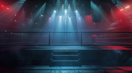 Epic empty boxing ring in the spotlight on the fight night