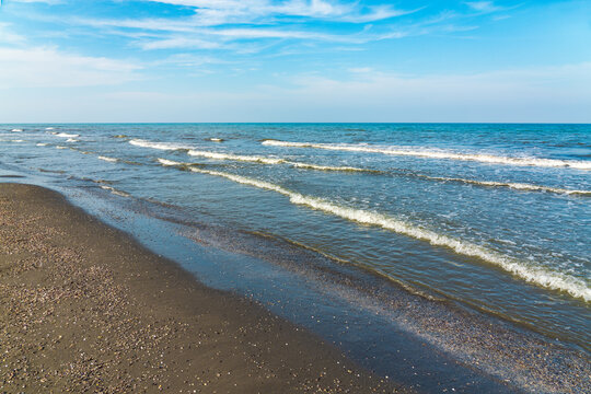Shore of the Caspian Sea in northern Azerbaijan. Nabran