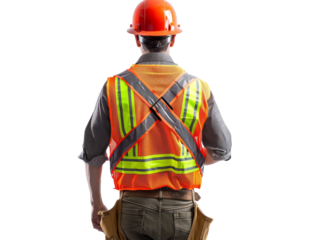 Construction worker in high-visibility vest and helmet