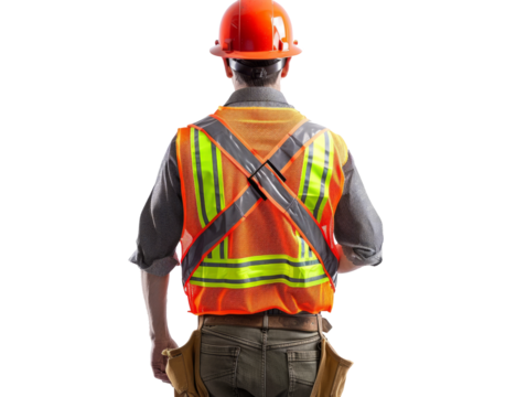 Construction worker in high-visibility vest and helmet