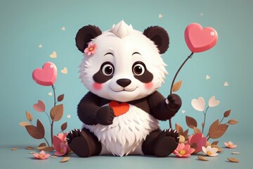 cute 3d illustration of panda with heart