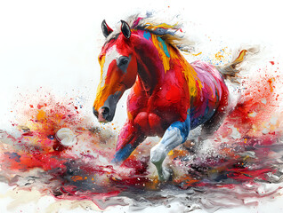 abstract watercolor colorful painting of a horse