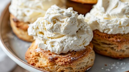 The tangy zing of sour cream is the secret ingredient in a batch of scones, its creamy whites ensuring a tender crumb in every bite hyper realistic - obrazy, fototapety, plakaty