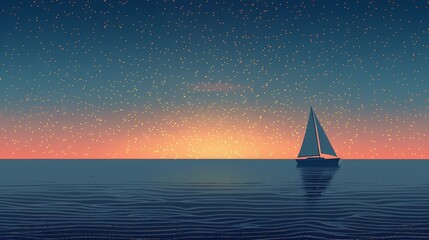 Minimalist blue calm lake boat illustration poster background