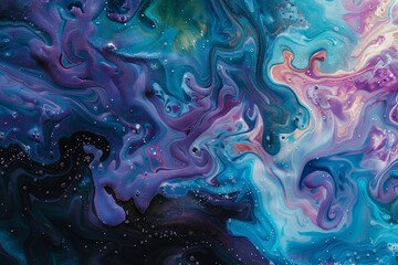 Obraz premium Hyaluronic acid as a shimmering liquid With pure colors and swirling patterns, it creates a feeling of wonder and fascination.