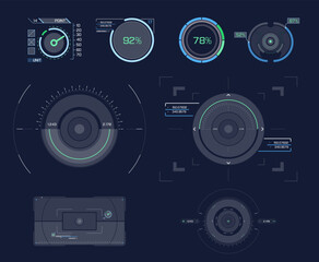 Sniper aim pointer. UI, HUD technology aiming, weapon military futuristic sights. 
Weapon targeting pointers, aiming mark and aims target sight marks or targets. 