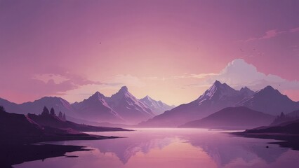 minimalistic illustration of purple sky and mountains