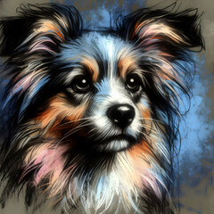 dog face portrait on dark pastel background