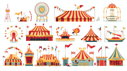 Set of carnival and circus fair cartoon vector illu - obrazy, fototapety, plakaty