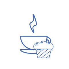 Cup of tea and cupcake, line icon, isolated on a white background