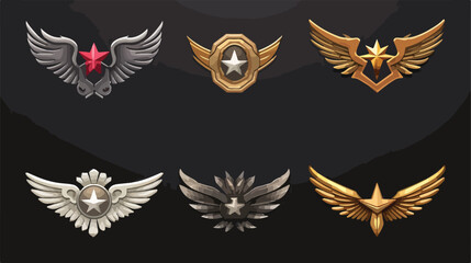 Set of cartoon military game rank badges. Vector il - obrazy, fototapety, plakaty