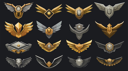 Set of cartoon military game rank badges. Vector il - obrazy, fototapety, plakaty
