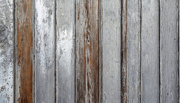 Rustic, weathered wooden planks texture with peeling paint in shades of white and silver. aligned vertically.