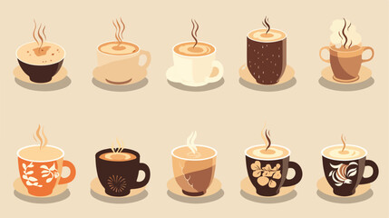 Set of coffee cups with different toppings vector i