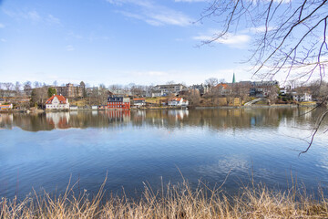 Walking along Nidelven (River) in a Spring mood in Trondheim city - 782108397