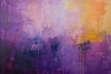 Abstract painting with layers of violet and yellow