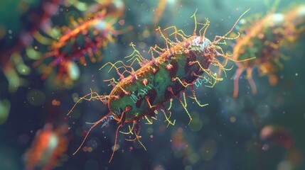 An animated 3D sequence of a bacterium undergoing binary fission. - obrazy, fototapety, plakaty