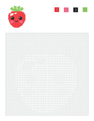 Number game. coloring book. Pixel cute strawberry in the coloring page with numbered squares, vector illustration