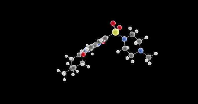 Sildenafil molecule, rotating 3D model of Viagra, looped video on a black background