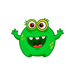 Cute cartoon monster wiht funny eyes on white background. Red Alien. Colorful. Doodle. 