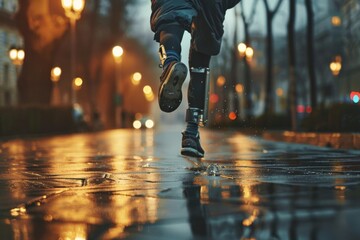 Athlete Shoes while Running in the Road. Process, Marathon, Struggling, Thriving, Winner, Jogging
. Beautiful simple AI generated image in 4K, unique. - obrazy, fototapety, plakaty
