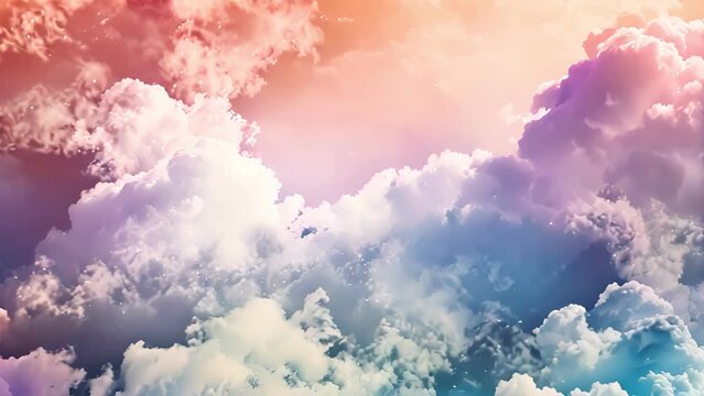 colorful sky with pink, blue and purple clouds. The sky is filled with fluffy clouds that look like they are made of cotton candy. The colors of the clouds create a dreamy and whimsical atmosphere