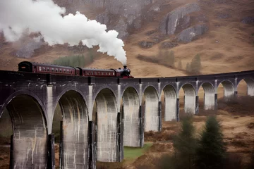Foto op Plexiglas Pont du Gard steam train in the countryside made by midjourney