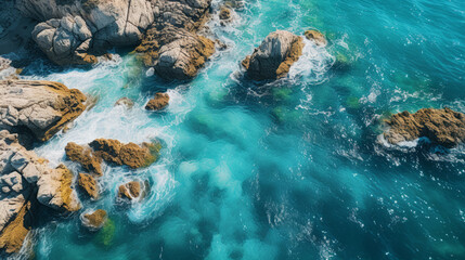 High angle view of rocks and clear water