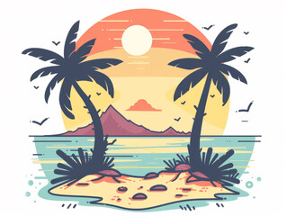 Fototapeta na wymiar Tropical beach leisure time illustration
