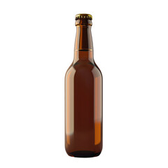 A close up of a brown beer bottle with a Transparent Background