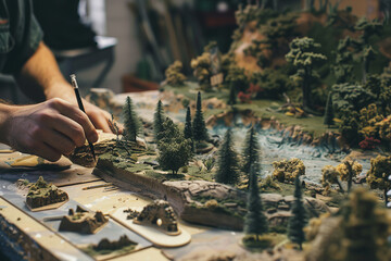An enthusiast's dedication shines as they meticulously craft terrain models