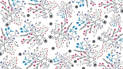 Hand drawn, colorful, minimal yet elegant, floral pattern background design for greeting card, banner, thank you card, seasonal greeting, post card, wall paper, fabric print, wrapping paper.