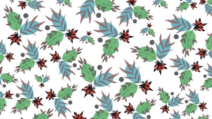 Hand drawn, colorful, minimal yet elegant, floral pattern background design for greeting card, banner, thank you card, seasonal greeting, post card, wall paper, fabric print, wrapping paper.