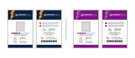 Elegant ID card template design. Creative Corporate Business identity card for employees with four color variations.