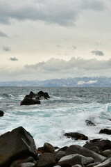 Coast of Hokkaido in winter japan clouds rough sea