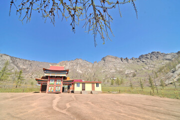 View of the Ariyabal Meditation temple in Gorkhi Terelj National Park 