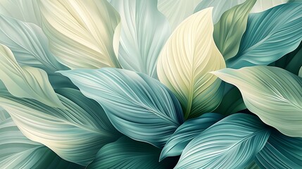 Calathea Orbifolia serenity: Muted tones abstract background, invoking a tranquil ambiance.