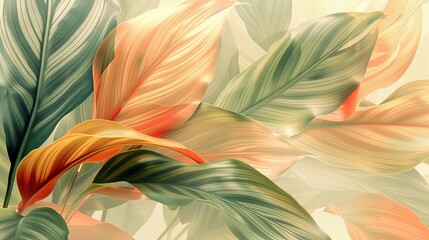 Calathea Orbifolia serenity: Muted tones abstract background, invoking a tranquil ambiance.