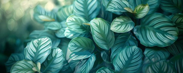 Abstract Calathea Orbifolia tree background: Muted tones creating an ethereal atmosphere. - obrazy, fototapety, plakaty