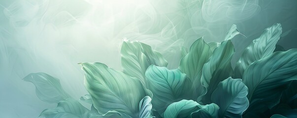 Abstract Calathea Orbifolia tree background: Muted tones creating an ethereal atmosphere.