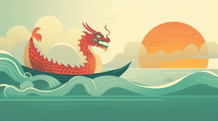 illustration of a traditional Chinese dragon boat