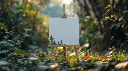 white canvas on an easel, on the grass - 782115348