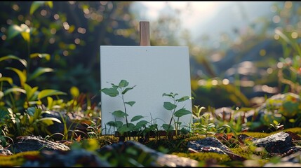 white canvas on an easel, on the grass - 782115398