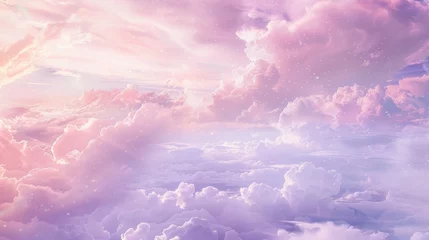 Keuken spatwand met foto A whimsical tapestry of soft pink clouds drifts across a dreamy sky, casting a rosy glow over a landscape filled with enchantment and wonder no dust © kitidach