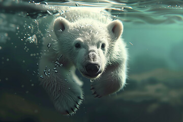 Polar Bear Cub Swimming Underwater