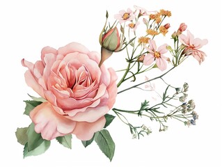 watercolor pink rose flower bouquet for your design