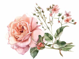 watercolor pink rose flower bouquet for your design - 782116573