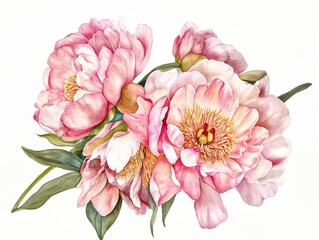 Watercolor illustration of a peony. Botanical flower on an isolated white background - 782116580
