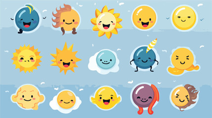 Set of weather forecast icons with funny faces. Car