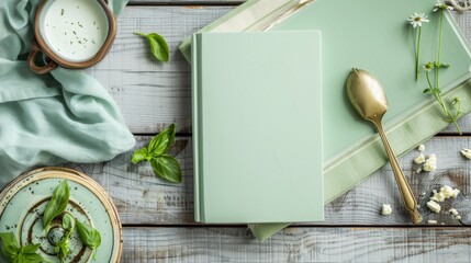 A recipe book with a pale green cover becomes a trusted guide for those with lactose intolerance, filled with creative, lactosefree culinary delights low noise